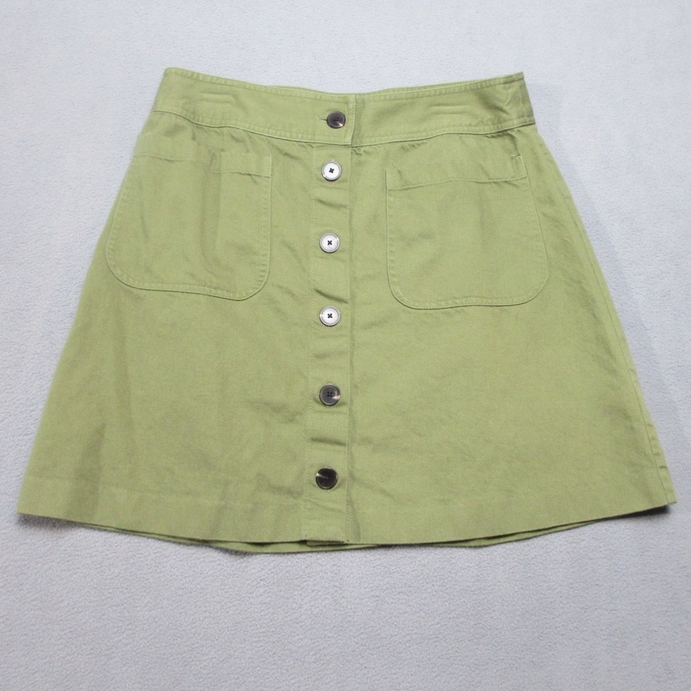 Madewell Skirt Women 4 Olive Green Denim Mini A-Line Comfort Preppy Button Front